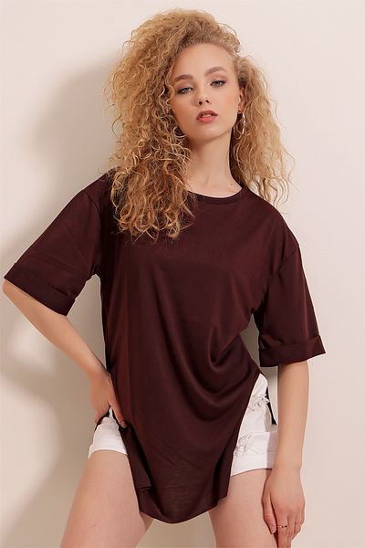 Bigdart 4123 Slit Oversize T-Shirt - Brown