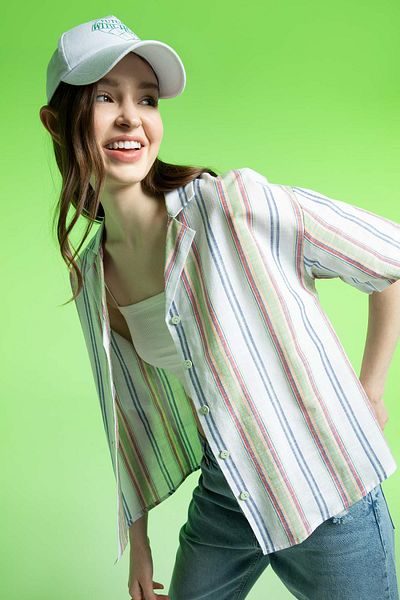 DeFacto Oversize Fit Half Sleeve 100% Cotton Shirt