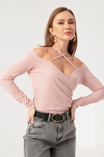 Lafaba Women's Powder Tie Knitted Blouse