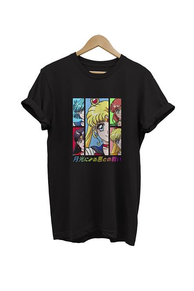 remonz Tricou negru oversize, 10% bumbac, imprimat echipa Sailor Moon