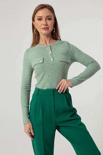 Lafaba Bluză tricotată cu buzunar, verde mentă, pentru femei