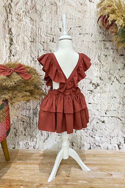 Shecco Babba Frilly Tile Girl's Linen Dress Bandana Set 1-10 Years Old Birthday Dress