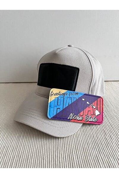 CosmoOutlet Havana Aloha State Illustrated Removable Logo Adjustable Unisex Sticker Mesh Ecru Hat