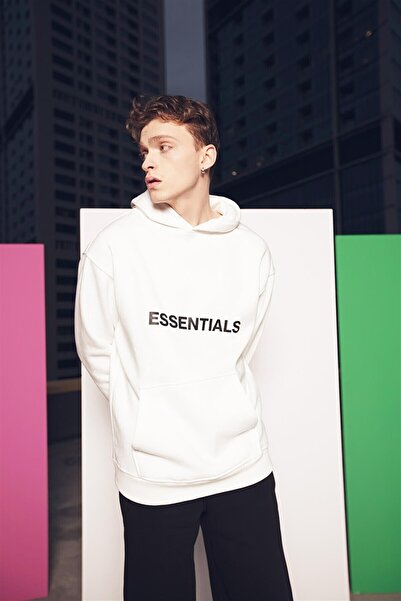 Benisengiydir Φούτερ με κουκούλα Unisex White Essentials με στάμπα oversize