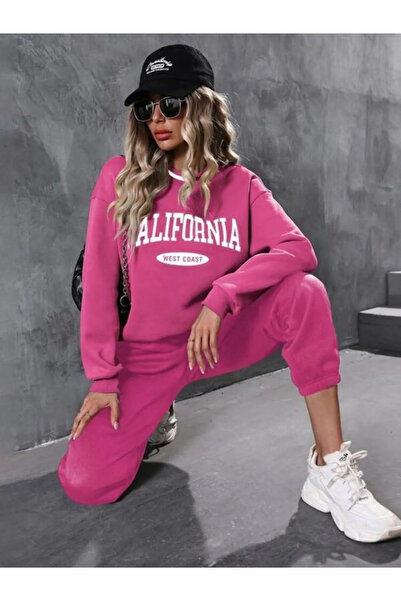 Daxia Calıfornia West Coast Baskılı Pembe Oversize Bisiklet Yaka Sweatshirt T...