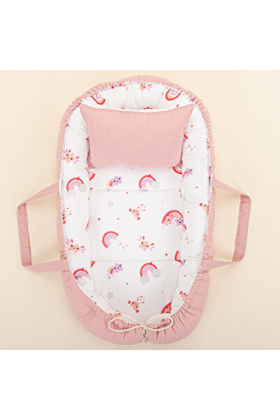 Yunikobaby Çift Taraflı - Pudra Muslin - Pembe Gökkuşağı