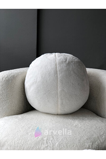 Arvella Home Premium Toscana Peluş Top Yastık Beyaz Top Kirlent Gizli Fermuarlı