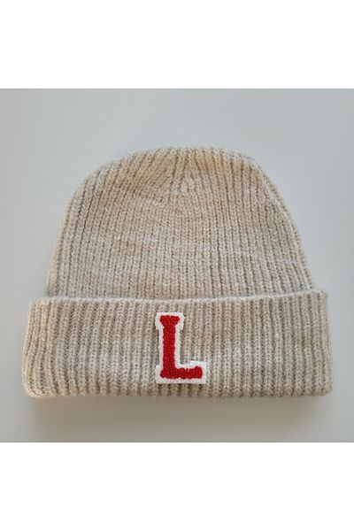 initialess L Letter Mohair Folded Knitted Stone Wool Beret