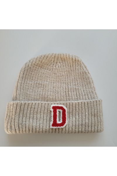 initialess Mohair Folded Knitted Stone Wool Beret with Letter D