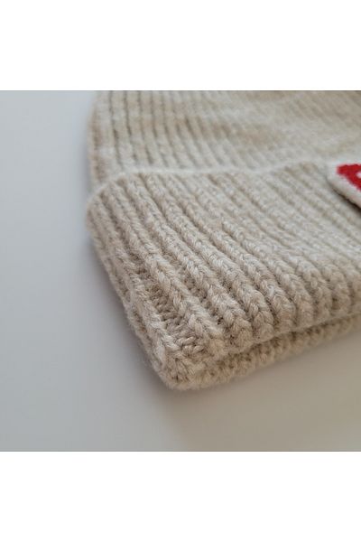 initialess Mohair Folded Knitted Stone Wool Beret with Letter R