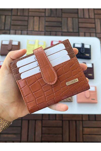 DERKON NEW STYLE UFAK GENUINE LEATHER WALLET Crocodile Patterned Tan