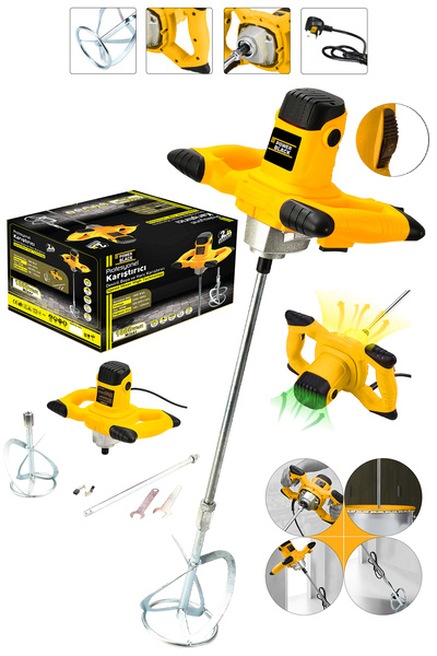 POWER BLACK Elektrikli Alçı Boya Ve Harç Karıştırıcı Mikser Sarı Renk