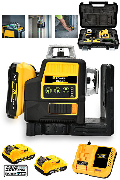 POWER BLACK 360° 12 Köşe Otomatik Hizalamalı Lazer Metre Hizalama Yeşil Çizgi...