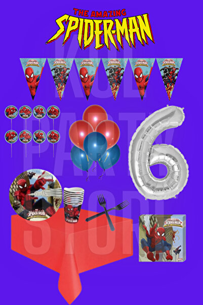 FOKUL Spiderman Örümcek Adam 6 Yaş 16 Kişilik Doğum Günü Parti Malzemeleri Ko...