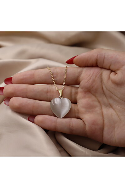 Valetta Bijuteri Kalp Kesim Sıvama Doğal Beyaz Kuvars Taşlı Kadın Kolye