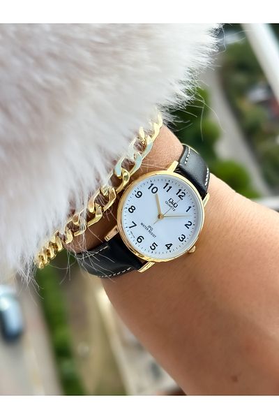 Q&Q Brand Retro White Color, 24 Months Warranty, Waterproof, Leather Strap with Numbers Women's Wristwatch+Bracelet