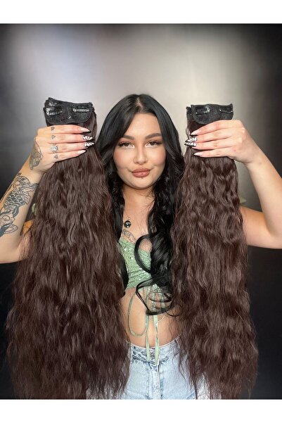 Suzan Peruk مشبك أفرو مموج 8 قطع - بني داكن