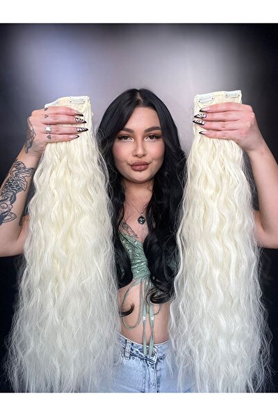 Suzan Peruk Afro Wavy 8 Piece Snap Fastener - Light Platinum