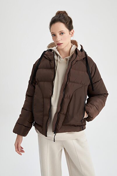 DeFacto Voděodolná bunda Crop Puffer s kapucí a větruodolná