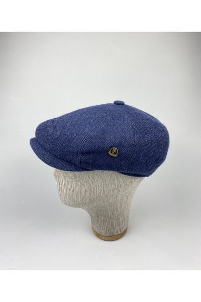 KARNAS ŞAPKA Men's Herringbone Blue Winter Cap