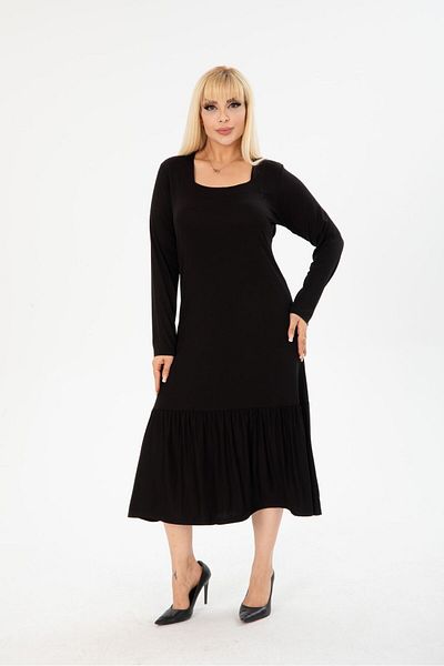 mami butik PLUS SIZE BELOW KNEE SQUARE COLLAR LONG SLEEVE VISCOSE COMBED STYLISH DESIGN COMFORTABLE DRESS