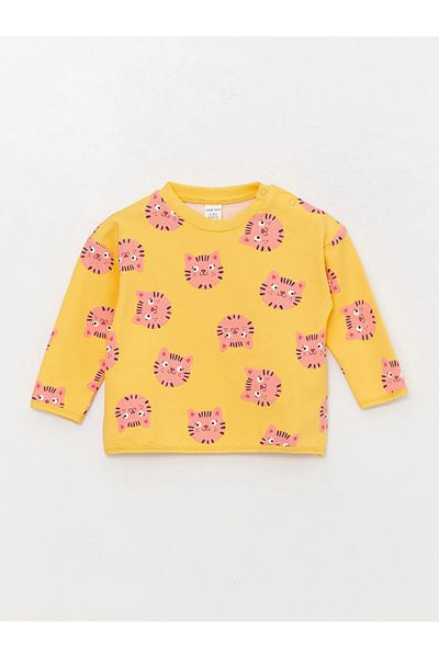 LC Waikiki LCW baby Crew Neck Long Sleeve Printed Baby Girl Sweatshirt and Pants 2-Piece Set