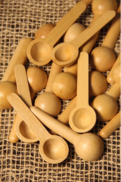 Porselen Diyarı 12-Piece Wooden Spice Rack - Scale Spoon - Wooden Spoon 7 Cm