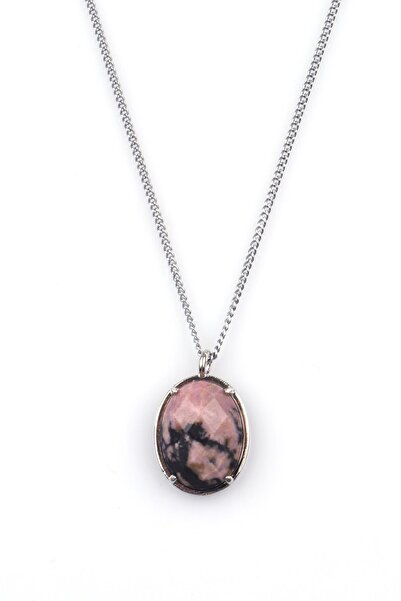 Alibaba Doğaltaş قلادة فضية اللون من حجر الرودونيت الطبيعي