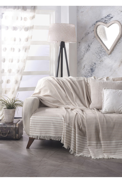 Lux Touch غطاء أريكة من القطن باللون البيج - أريكة مقاس 180 × 200 سم، أريكة سرير، كرسي بذراعين