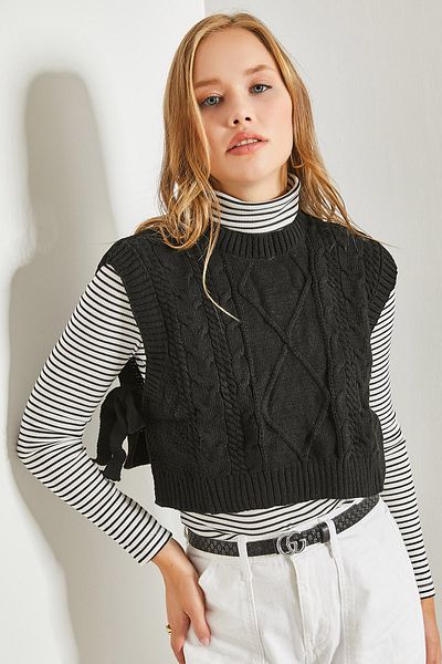 Bianco Lucci Women's Patterned Side Tie Knitwear Vest