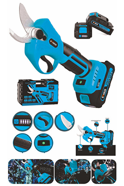 BÖHRER 30MM AKÜLÜ BLUE BUDAMA MAKASI , BAHÇE APAÇ DALI BUDAMA MAKİNESİ , SK5 BIÇAK 2 ADET 5000mAh BATARYA