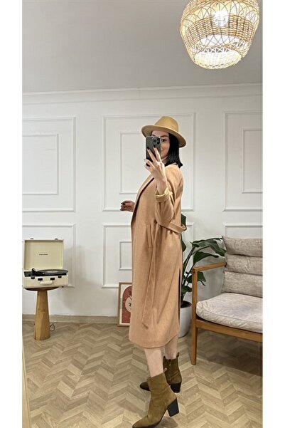 My Blog Kabát s velbloudím páskem, podšívkou, detail do kapsy, kašmírový kabát