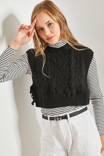 Bianco Lucci Women's Patterned Side Tie Knitwear Vest