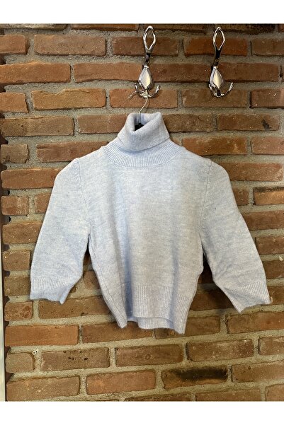 Dilvin DİLVİN Balıkçı Yaka Kısa Kol Crop Kazak-Ekru 10306