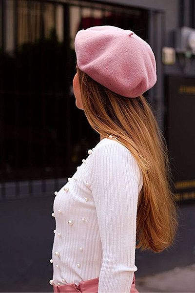 Eke Tekstil Pink French Painter Australian Wool Felt Beret