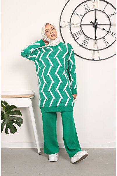 Kirazgym Σετ πλεκτό με μοτίβο ζιγκ-ζαγκ Γενειοφόρο μαλακό νήμα