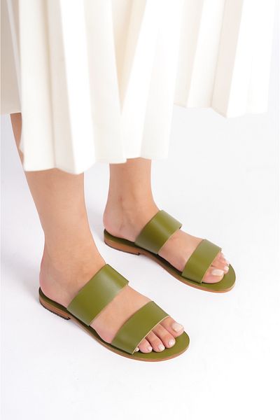 DaphneSandals Papuci de damă verzi din piele naturală lucrați manual - K5010