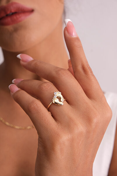 LİLAK KUYUMCULUK 14 Ayar Altın Anne Bebek Ayak izi Yüzük