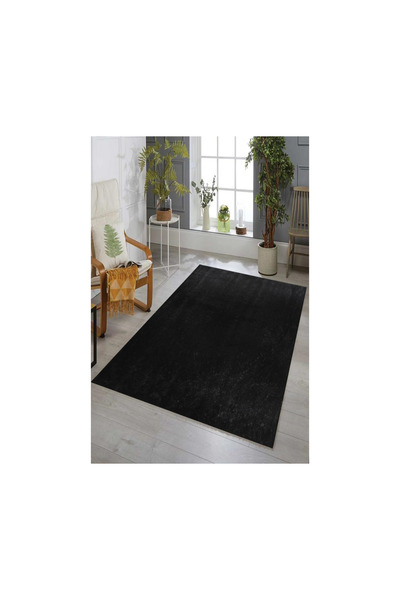 LİNOS HOME Siyah Fluffy Post Peluş Halı Antibakteriyel Kaymaz Taban Yumuşacık...