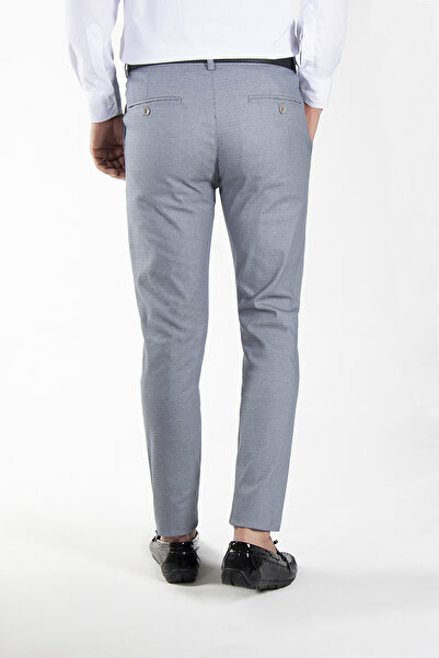 VEAVEN Erkek Kül Gri Slim Fit Petekli Italyan Kesim Keten Pantolon