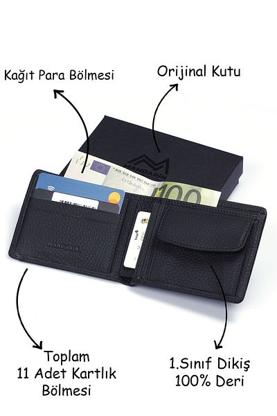 TESBİHCİBABA Mandarin| Oslo Men's Leather Wallet with Hidden Card Holder Compartment, Card Holder
