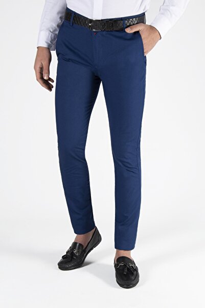 VEAVEN Erkek Sax Slim Fit Petekli İtalyan Kesim Keten Pantolon