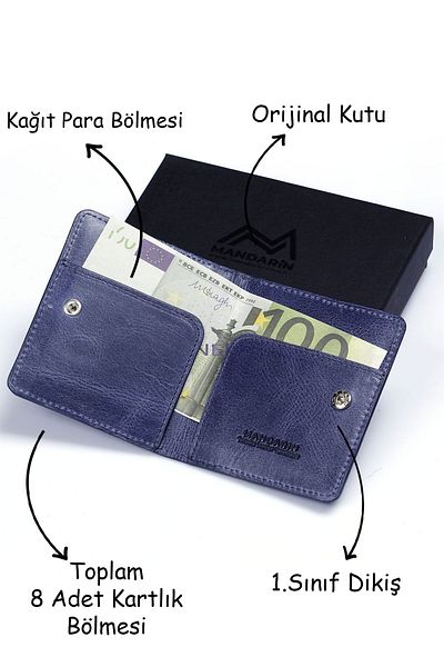 TESBİHCİBABA Mandarin| Deep Blue Tokyo Men's Leather Wallet, Card Holder
