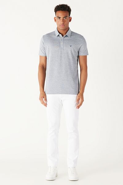 AC&Co / Altınyıldız Classics Pánské námořnické modrobílé žakárové tričko Slim Fit úzkého střihu Polo výstřih s krátkým rukávem Easy-Iron
