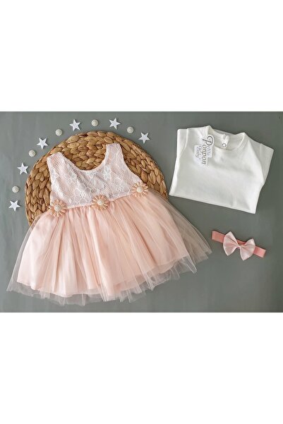 Petite Ponpon Baby Baby Girl White Dress 3 Pieces 3 Month Mevlüt Dress