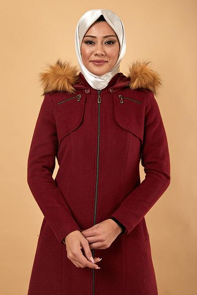 Modamihram Palton caju cu glugă, roșu Claret 12265