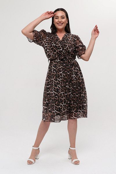 XXL BUTİK Rochie de damă, mărime mare, cu imprimeu leopard, lungime midi Nm8062
