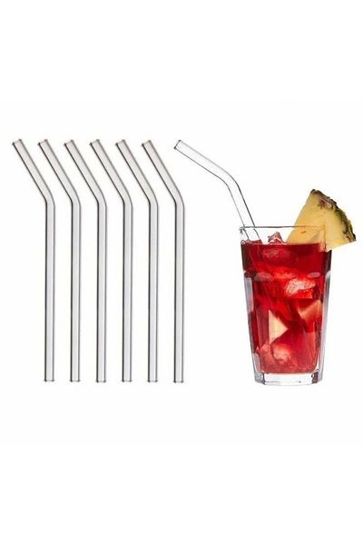 incir butik 6-Piece Glass Drinking Straw Inclined Drinking Straw Presentation Straw