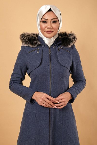 Modamihram Palton caju cu glugă cu fermoar Indigo 12265