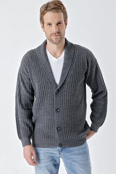 CHUBA Ανδρική ζακέτα με διπλό στήθος με κουμπιά casual πλεκτά Anthracite 24W216